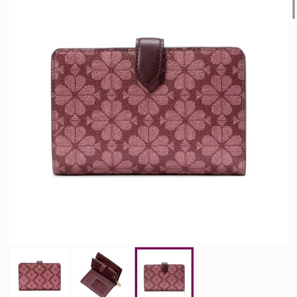 New Kate Spade Spade Flower Medium Compact Bifold Wallet Logo Grenache Multi - Picture 3 of 7